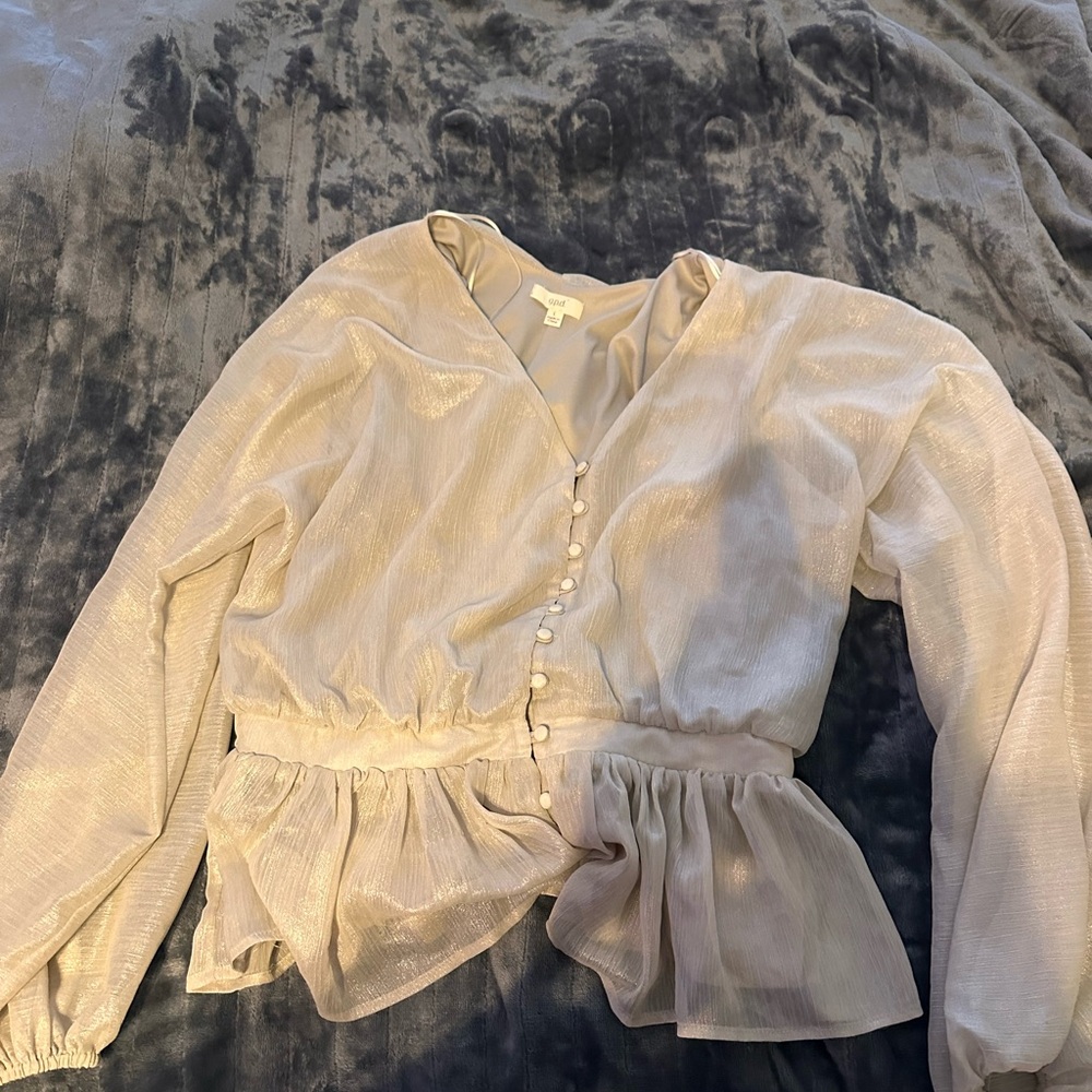 Cream Asymmetrical Peplum Blouse